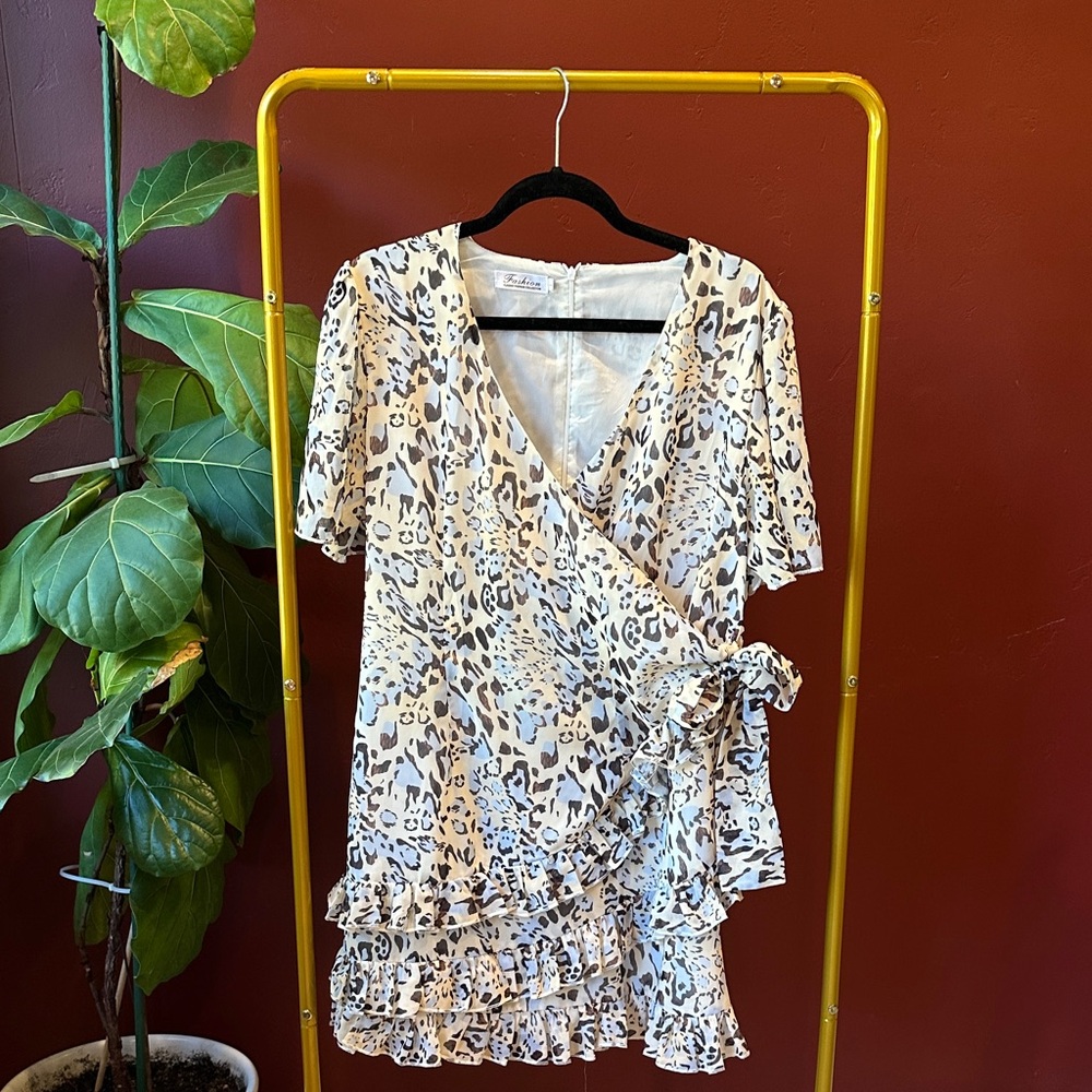 Leopard Print Wrap Mini Dress
